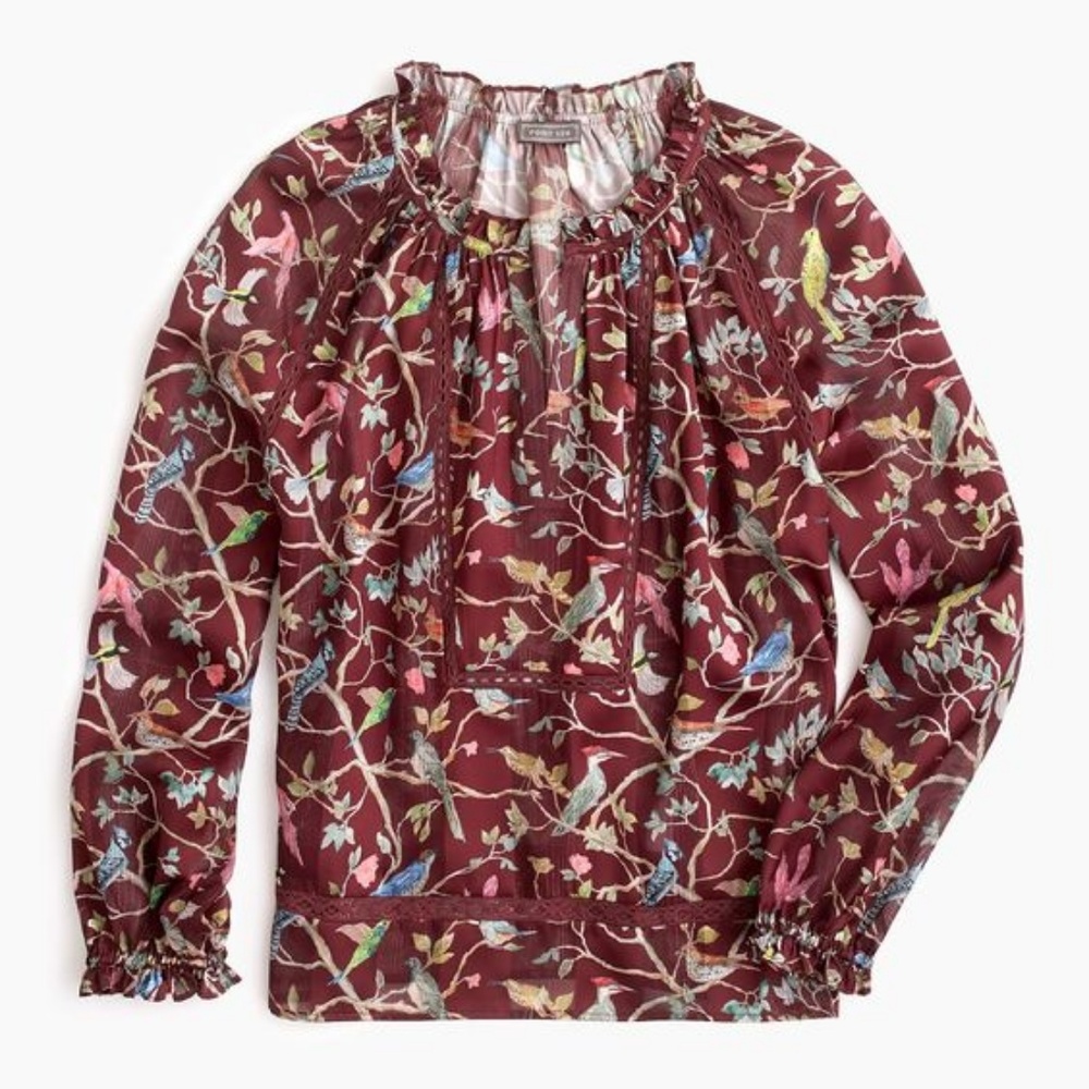 J Crew Point Sur Popover Menagerie Print Blouse